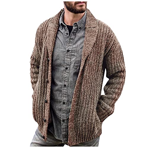 Generisch Strickjacke Herren Wolle, Langarm Cardigan Sweatjacke Feinstrick Winter Mit Knopfleiste Und Taschen Pullover Reissverschluss Strickweste Blend Pullover Strickjacken Sweatshirt (4XL, Brown) von Generisch