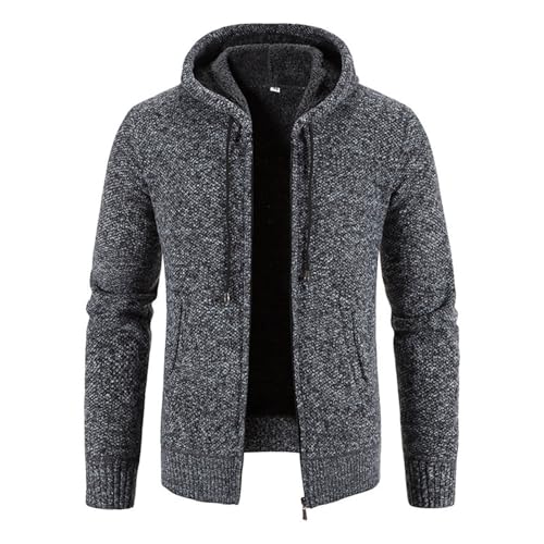 Generisch Strickjacke Herren mit Kapuze und Reißverschluss Fleece gefütterte Zip Hoodie stilvolle Jacke als Wintermantel für den Winter dunkelgrau XXL von Generisch