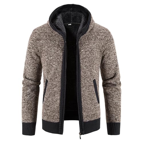 Generisch Strickjacke Herren mit Kapuze und Reißverschluss Fleece gefütterte Zip Hoodie stilvolle Jacke als Wintermantel für den Winter kaffee XXL von Generisch