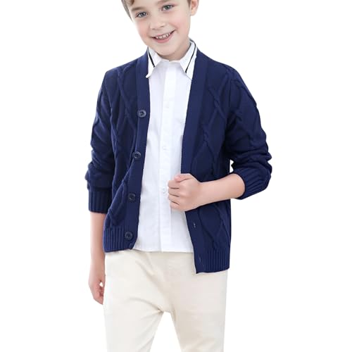 Generisch Strickjacke Jungen Cardigan Übergangsjacke Pullover Kinder Baumwolle Jacken Mäntel Sweater Einfarbige Pulli Langarm Sweatshirt Strickpullover Übergangsjacke Sportjacke Winterjacke Outwear von Generisch