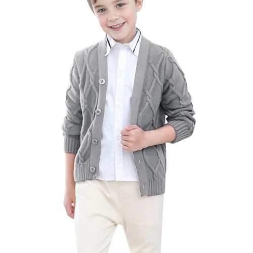 Generisch Strickjacke Jungen Cardigan Übergangsjacke Pullover Kinder Baumwolle Jacken Mäntel Sweater Einfarbige Pulli Langarm Sweatshirt Strickpullover Übergangsjacke Sportjacke Winterjacke Outwear von Generisch