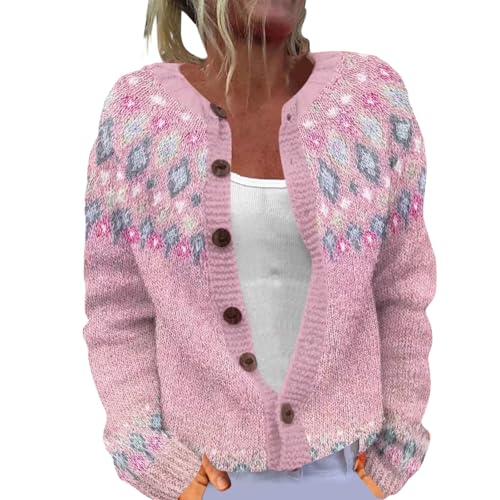 Generisch Strickjacke Kurz, Strickjacke Damen Große Größen, Pullover Strickjacken Elegante Winter Warm Herbst Jacke Strick Übergangsjacke Leichte Sweater Norweger Strickpullover von Generisch