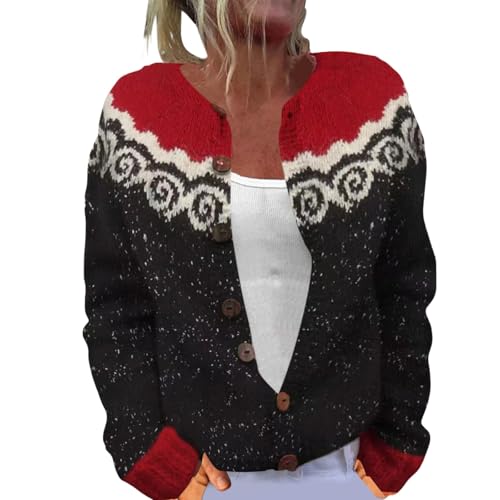 Generisch Strickjacke Lang Damen, Winterjacke Damen Lang, Pullover Strickjacken Elegante Winter Warm Herbst Jacke Strick Übergangsjacke Leichte Sweater Norweger Strickpullover von Generisch