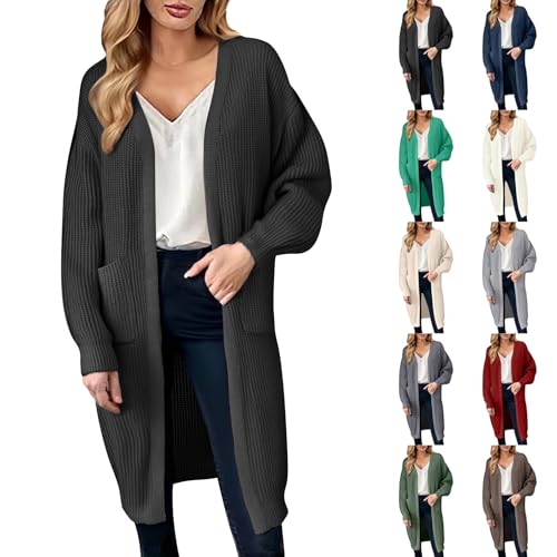 Generisch Strickjacke Lang Damen Grobstrick-Cardigan Open Front Sweater Herbst Winter Casual Strickcardigan Pullover mit Taschen Lange Einfarbig Strickmantel Cardigan Oversize Damen von Generisch
