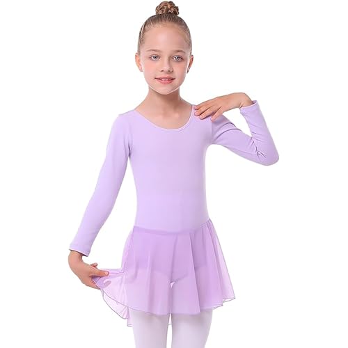 Generisch Strickjacke Mädchen Mädchen Ballettkleid Langarm Tanztrikot Tutu Outfit für Kleinkinder Kinder Performance Praxis Weich Dehnbar Bequem Für Kinder Mädchen (Purple, 5-6 Years) von Generisch