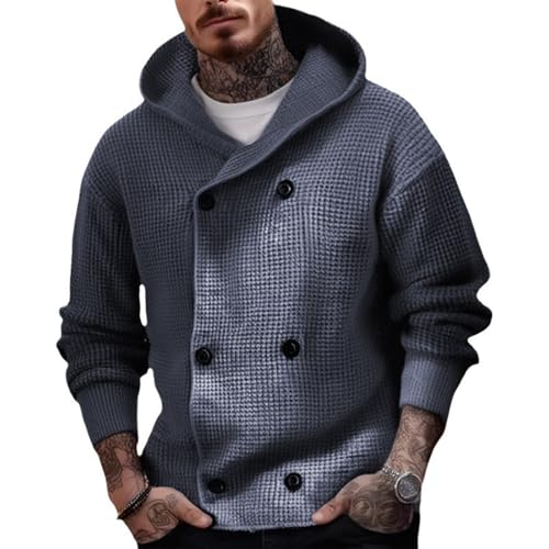 Generisch Strickjacke Mit Kapuze Herren,Übergangsjacke Zweireihiger Cardigan Kapuzenjacke Verdickt Warm Winterjacke Oversized Locker Arbeitsjacke Freizeit Vielseitiger Sportjacke Für Outdoor von Generisch