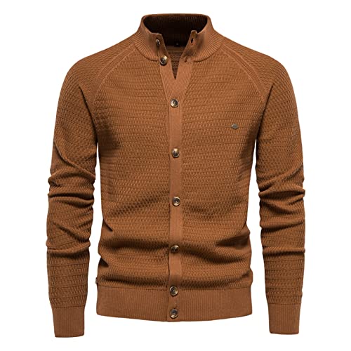 Generisch Strickjacke Wolle Herren, Langarm Cardigan Warm Trachtenjacke Mode Schlichter Pullover Knöpfe Sweatjacke Herren Mit Reißverschluss Aran Pullover Schwarz Reissverschluss Cardigan (XL, Braun) von Generisch