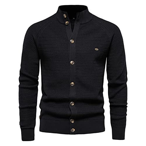 Generisch Strickjacke Wolle Herren, Langarm Cardigan Warm Trachtenjacke Mode Schlichter Pullover Knöpfe Sweatjacke Reißverschluss Herren Pullover Mit Reissverschluss Pullover Cardigan (XL, Schwarz) von Generisch