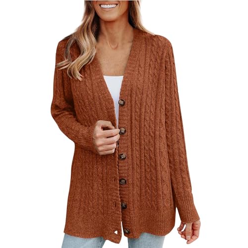 Generisch Strickjacken Damen Winter V Ausschnitt Strickjacke Damen Lang Mit Knöpfen Strick Cardigan Damen Grobstrick Mit Zopfmuster Strickjacke Mittellang Elegant Grobstrickjacke Warm Longstrickjacke von Generisch