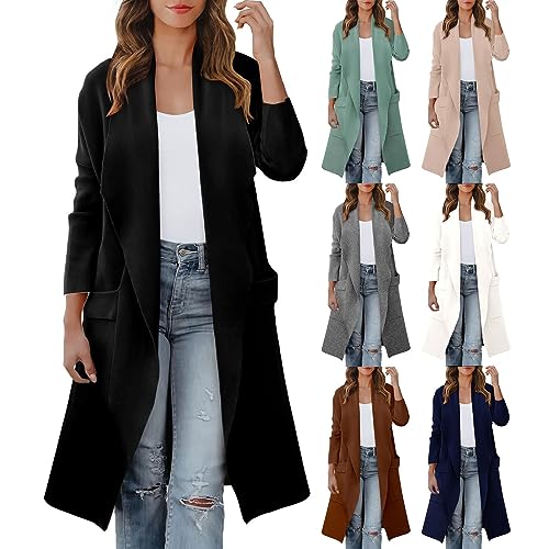 Generisch Strickjacken FüR Damen Langarm Offene Front Cardigan mit Tasche, Casual Lange Einfarbig Strickmantel Herbst Winter Strickcardigan Cardigan Damen Sommer von Generisch