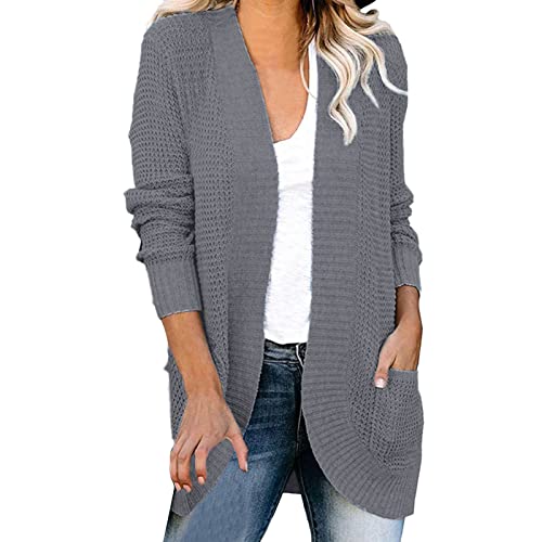 Generisch Strickjacken Für Damen Lang Warm Wolle Baumwolle Übergang Strickmantel Grobstrickjacke Herbst Große Größe Schwarz Wolljacke Longstrickjacke Grobstrick Elegant Winter Cardigan von Generisch