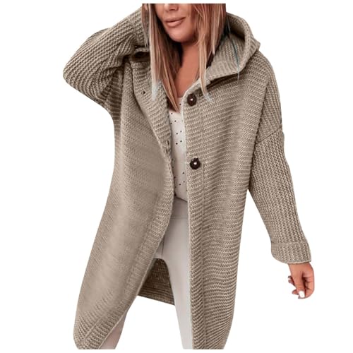 Generisch Strickjacken Für Damen - Strickjacke Damen mit Kapuze Langarm Grobstrick-Cardigan Open Front Sweater Winter Casual Strickcardigan Pullover mit Taschen Lang Elegant Cardigan strickmantel von Generisch