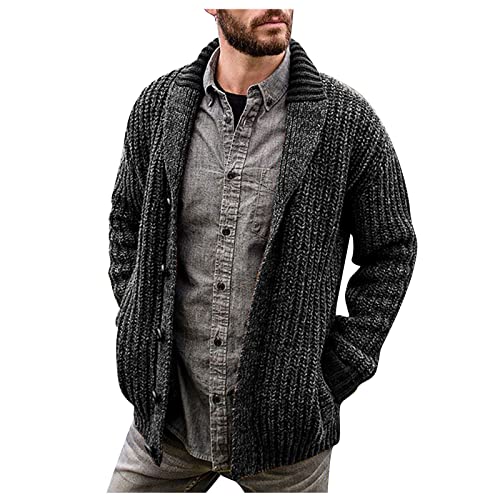 Generisch Strickjacken Für Herren, Mit Schalkragen Männer Button Down Zopfmuster Sweatjacke Winter Warmer Strickpullover Langarm Cardigan Sweater Strickjacke Herren Wolle Veste (XL, Dark Gray) von Generisch