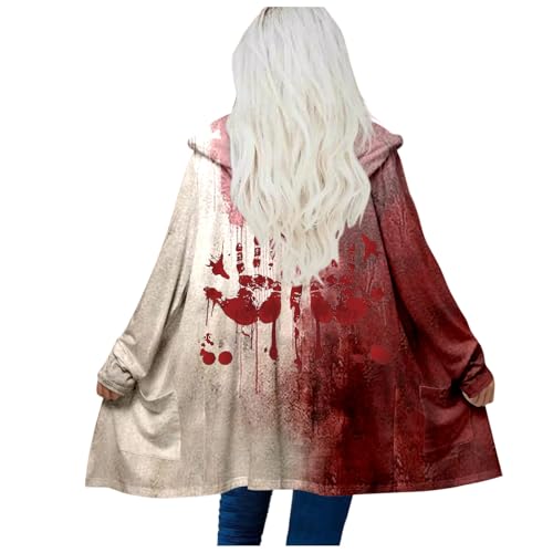 Generisch Strickjacken für Damen Lang Halloween Horror Cardigan Jacke Dünne Casual Langarm Sommerjacke Strickweste Entsetzen Blutig Open Front Outwear mit Blutigem Einfarbig Freizeit Jacket von Generisch