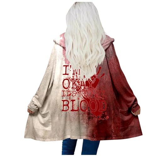 Generisch Strickjacken für Damen Lang Halloween Horror Cardigan Jacke Dünne Casual Langarm Sommerjacke Strickweste Entsetzen Blutig Open Front Outwear mit Blutigem Einfarbig Freizeit Jacket von Generisch