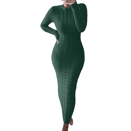 Generisch Strickkleid Damen Elegant Einfarbig Warme Sweatshirtkleid Etuikleid Oversized Rundhals Langarm Pulloverkleid Lange Winterkleid Pulli Bodycon Figurbetonte Maxikleider(A Grün,3XL) von Generisch