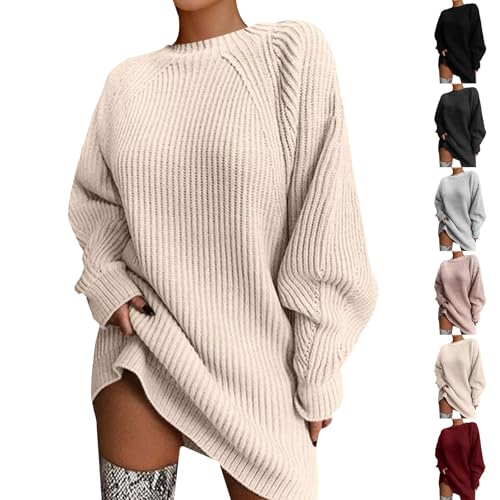 Generisch Strickkleid Damen Herbst, Pulloverkleid Einfarbig Pullover, Langarm Damen Winterkleid, Elegant Herbstkleid, Knielang Casual Sweatkleid, Warm Midikleid, Oversized Freizeitkleid von Generisch