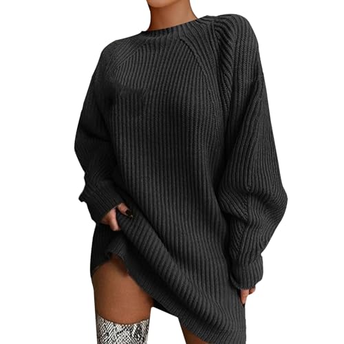 Generisch Strickkleid Damen Herbst, Pulloverkleid Einfarbig Pullover, Langarm Damen Winterkleid, Elegant Herbstkleid, Knielang Casual Sweatkleid, Warm Midikleid, Oversized Freizeitkleid von Generisch