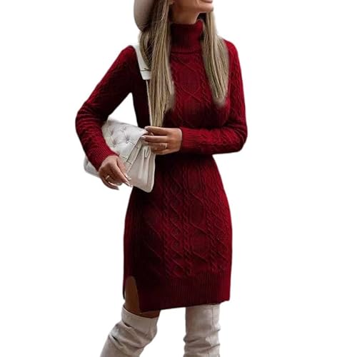 Generisch Strickkleid Damen Pulloverkleid Rollkragen Strickpullover Damen Herbstkleid Langarm Winterkleid Elegant Pullover Kleid Casual Einfarbige Sweatkleid Sweater Freizeitkleid Wine M Generisch Strickkleid Damen Pulloverkleid Rollkragen Strickpullover Damen Herbstkleid Langarm Winterkleid Elegant Pullover Kleid Casual Einfarbige Sweatkleid Sweater Freizeitkleid Wine M von Generisch