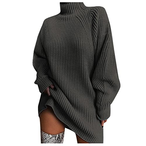 Generisch Strickkleider Damen Pulloverkleid Minikleid Winterkleid Casual Hohe Elastizität Langarm Kleider Rollkragen Strick Longpullover Sweatshirt von Generisch