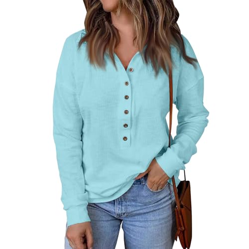 Generisch Strickpulli Damen Langarm Strickpullover Damen V Ausschnitt Langarmshirt Feinstrick mit Knopfleiste Damen Pulli Strick Dünn Winter Sweatshirt mit Kragen Oberteile Damen Elegant Unifarben von Generisch