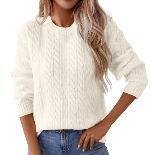 Generisch Strickpullover Damen Grobstrick Dicke Pulli Damen Elegant Zopfmuster Winterpulli Damen Warm Damenpullover Langarm Winter Pullover Frauen Einfarbig Winterpullover Rundhals Strickpulli von Generisch