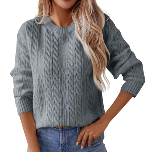 Generisch Strickpullover Damen Grobstrick Dicke Pulli Damen Elegant Zopfmuster Winterpulli Damen Warm Damenpullover Langarm Winter Pullover Frauen Einfarbig Winterpullover Rundhals Strickpulli von Generisch