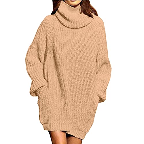 Generisch Strickpullover Damen Wollpullover Oversize Leggings Strickkleid Strickkleider Lang Cashmere Sweatkleid Damen Oversized Sweatshirtkleid Pullis Clothes Kleid Sweatshirt Hemdkleid (X1-Khaki, L) von Generisch