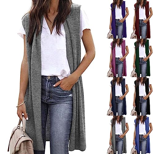 Generisch Strickweste Damen Lang, Weste Damen Elegant Strickmantel Lang Ärmellos Mantel Einfarbig Strickcardigan Casual Übergangsjacke Locker Longweste Bequeme Damenweste Damenjacken Weich Feinstrick von Generisch