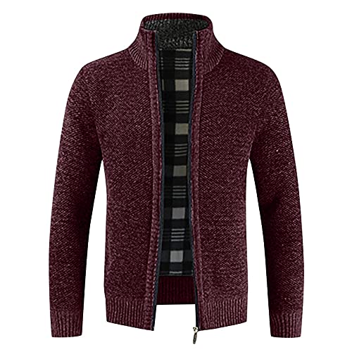 Generisch Strickweste Herren Langarm, Strickjacke Cardigan Mit Reißverschluß Und Taschen Pullover Reißverschluss Cardigan Reissverschluss Grau Trachten Strick Jacke Cardigan Pullover (XXL, Red) von Generisch