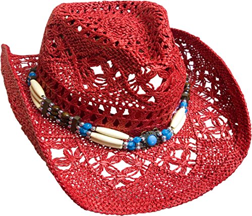 Generisch Strohhut Cowboyhut Westernhut Hut rot inklusive Hutband Line Dance (55-56) von Generisch