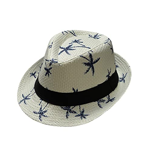 Generisch Strohhut Herren Strandhut Panama Hut Geflochten Breiter Krempe Stroh Sommer Fedora Panamahut Aufrollen Strand Rollbar UV Sonnenhut UPF 50 Sonnenschutz Faltbarer mit Hawaii-Aufdruck Reise von Generisch