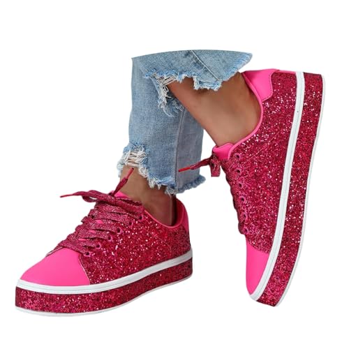 Generisch Stylische Damen Sneakers Bequeme Schnürschuhe mit Glitzerdetails Trendige Freizeitmode für Alltag Freizeit (40) von Generisch
