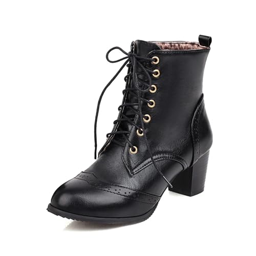 Generisch Stylische Damen-Stiefeletten Spitze Stiefeletten Mit Klobigem Absatz Herbst/Winter Schnürschuhe Mit Hohem Absatz Anzugschuhe(Black,39) von Generisch