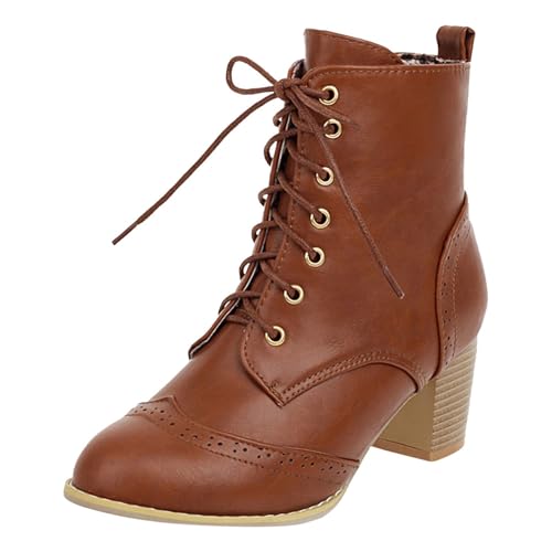 Generisch Stylische Damen-Stiefeletten Spitze Stiefeletten Mit Klobigem Absatz Herbst/Winter Schnürschuhe Mit Hohem Absatz Anzugschuhe(Yellow,37) von Generisch