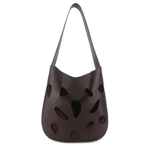 Generisch Stylish Perforated Leather Tote Bag, Retro Large Capacity Shoulder Bag with Detachable Pouch for Daily Use & Office (Brown) von Generisch