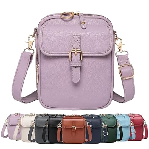 Generisch Successivei Crossbody Leather Bag, Vintage Double Layer Large Capacity Messenger Bag with 10 Card Slots (Purple) von Generisch
