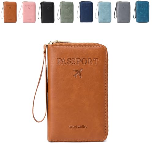 Generisch Summer Simple Solid Color Passport Holder Back to School, RFID Blocking Card Holder, Multi-Function Zipper Travel Card Holder (Brown) von Generisch