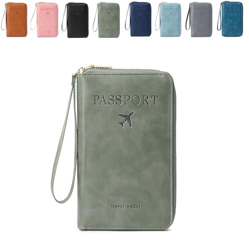 Generisch Summer Simple Solid Color Passport Holder Back to School, RFID Blocking Card Holder, Multi-Function Zipper Travel Card Holder (Green) von Generisch