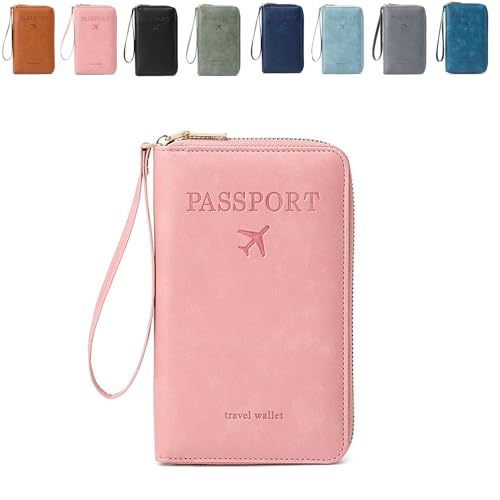 Generisch Summer Simple Solid Color Passport Holder Back to School, RFID Blocking Card Holder, Multi-Function Zipper Travel Card Holder (Pink) von Generisch