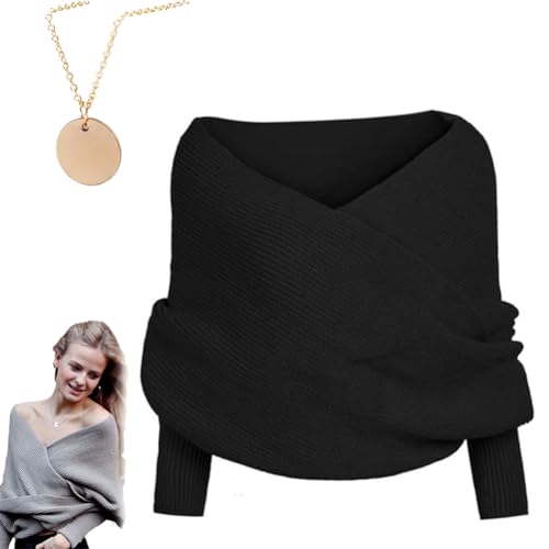 Generisch Sweater Scarf with Sleeves, 2024 Autumn Winter Knitted Cable Scarf with Sleeves for Women, Sleeves Scarf Sweater Wrap (Black,One Size) von Generisch