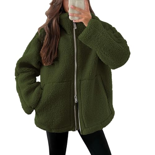 Generisch Sweatjacke-Damen,-Teddyjacke-Damen-Warme-Doppelschneidiger-Samt-Jacke-Dicke-Freizeit-Winterjacke-Einfarbig-Fleecejacke-mit-Taschen-Reißverschluss-Wintermantel-2024-Neueste-Plüschjacke von Generisch