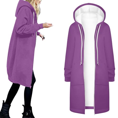 Generisch Sweatjacke Damen Baumwolle Oversize Kapuzenjacke Zip Lang Übergangsjacke Elegant Cardigan Warm Wintermantel Hoodies Jacke Basic Langarm Fleecejacke Mantel Outwear mit Taschen von Generisch