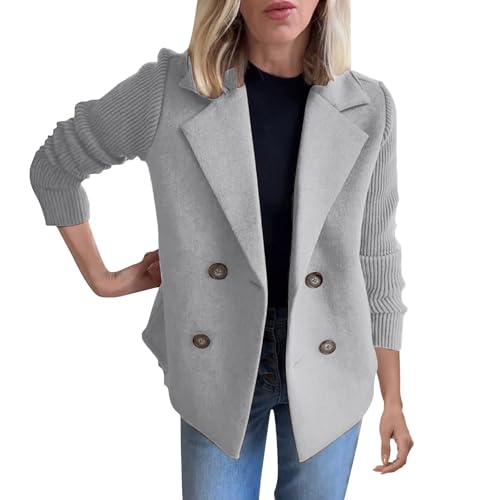 Generisch Sweatjacke Damen Blazer Hoodie Kapuzenjacke Herbst Winter Lang Sweatshirt Kapuzenpullover Mit Kapuze Elegant Langarm Reißverschluss Jacke Mantel Oversize Pullover (Grey, XL) von Generisch