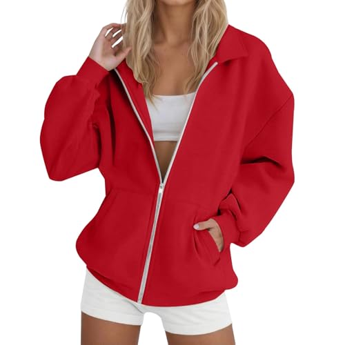 Generisch Sweatjacke Damen Jacke Oversize Oberteile Zipper Sportjacke Frauen Langarm Sweatshirt-Jacke Leichte Sportjacken Damen-Jacken Casual Bomberjacke Sport Style Jacken von Generisch