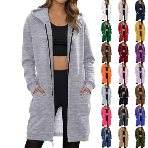 Generisch Sweatjacke Damen Lang Hoodie mit Kapuze Kapuzenjacke mit Reißverschluss Casual Kapuzenpullover mit Taschen Übergangsjacke Winter Warm Damenjacken Strickjacke Zipper Hoodies (01 GN2, M) von Generisch