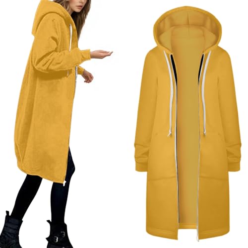 Generisch Sweatjacke Damen Lang Hoodies Größe S-5XL Kapuzenjacke mit Reißverschluss Kapuzenpullover Sweatshirt Kapuzenmantel Elegante Langarm Mantel Outwear Jacke von Generisch