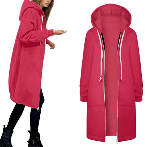 Generisch Sweatjacke Damen Lang Hoodies Größe S-5XL Kapuzenjacke mit Reißverschluss Kapuzenpullover Sweatshirt Kapuzenmantel Elegante Langarm Mantel Outwear Jacke von Generisch
