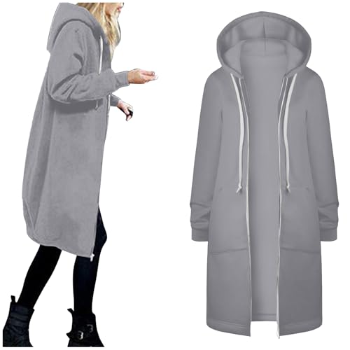 Generisch Sweatjacke Damen Lang Hoodies Größe S-5XL Kapuzenjacke mit Reißverschluss Kapuzenpullover Sweatshirt Kapuzenmantel Elegante Langarm Mantel Outwear Jacke von Generisch