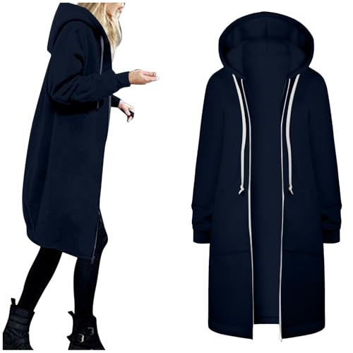 Generisch Sweatjacke Damen Lang Hoodies Größe S-5XL Kapuzenjacke mit Reißverschluss Kapuzenpullover Sweatshirt Kapuzenmantel Elegante Langarm Mantel Outwear Jacke von Generisch